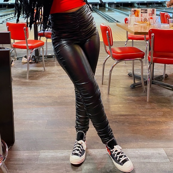 stacked leather leggings